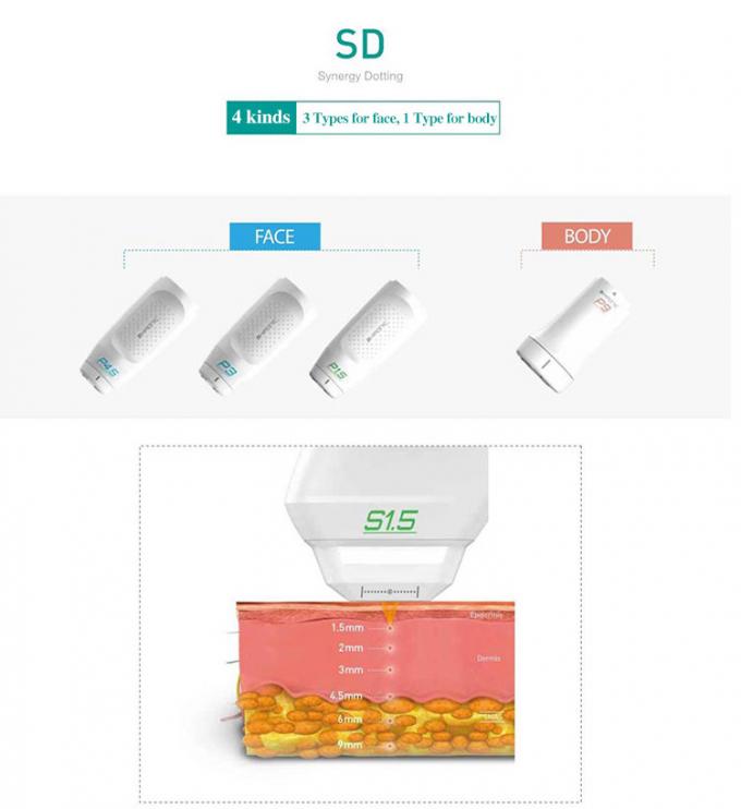 Machine multi-fonctionnelle MFU RF HIFU pour le resserrement et le levage de la peau du visage et du corps avec 4 poign&eacute;es et 10 cartouches