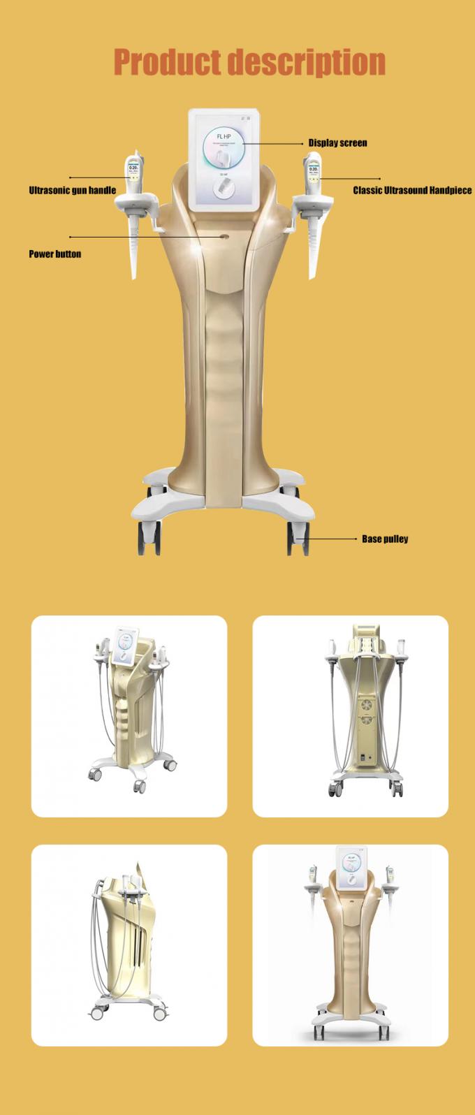 Machine multi-fonctionnelle MFU RF HIFU pour le resserrement et le levage de la peau du visage et du corps avec 4 poign&eacute;es et 10 cartouches