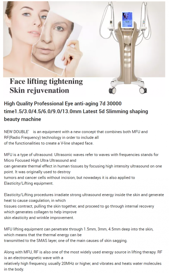 Machine multi-fonctionnelle MFU RF HIFU pour le resserrement et le levage de la peau du visage et du corps avec 4 poign&eacute;es et 10 cartouches