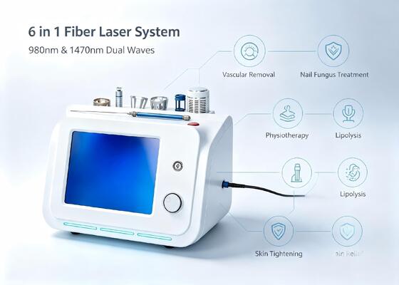 Plateforme multifonctionnelle laser à fibre 6 en 1 980nm 1470nm pour la fonte des graisses, l'élimination vasculaire, le traitement des mycoses des ongles, la physiothérapie